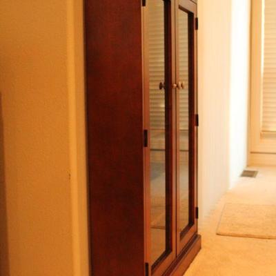 Lot 1: Tall Storage Cabinet w/ Glass Front Doors