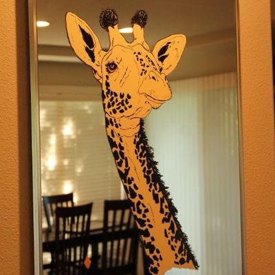 Lot 8: Vintage Mid Century Modern Mirror Art Print Giraffe by Russo (Inspection - One small nick at bottom frame line)