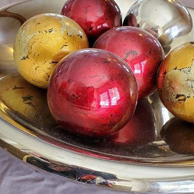 Pier One Metal Chrome Finished Bowl and 5 Orbs