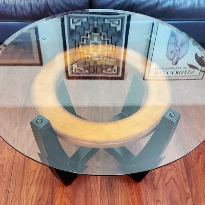 2 Round Coffee Tables w/ Clear Glass Tops