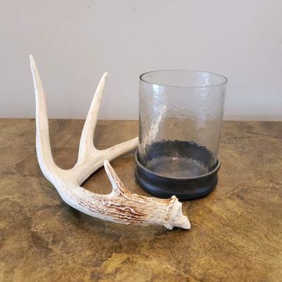Deer Antler and Glass Candle Holder