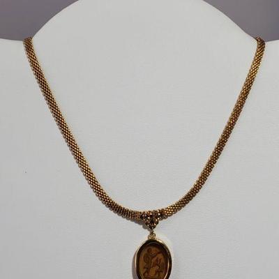 Etched Glass Cameo Gold Tone Choker