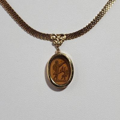Etched Glass Cameo Gold Tone Choker