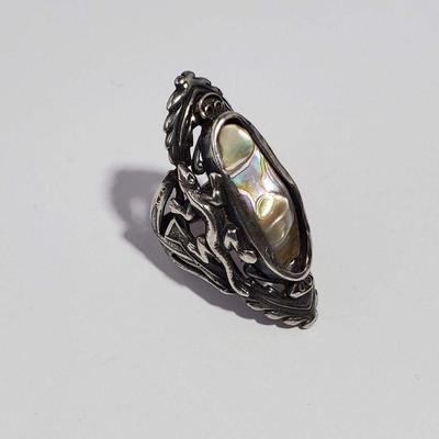 Vintage Mother of Pearl/Abalone Gecko Silver Ring