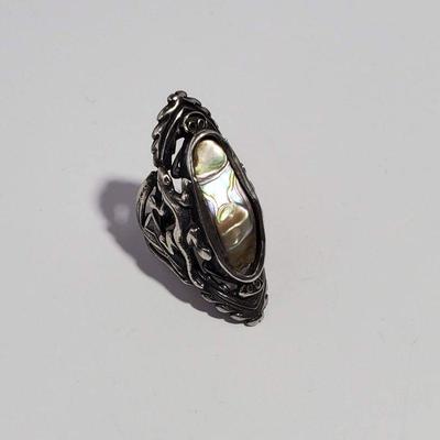 Vintage Mother of Pearl/Abalone Gecko Silver Ring