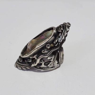 Vintage Mother of Pearl/Abalone Gecko Silver Ring