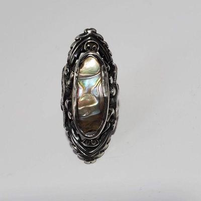 Vintage Mother of Pearl/Abalone Gecko Silver Ring