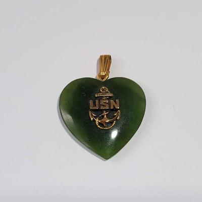 US Navy Gold & Jasper/Jade Heart Pendant