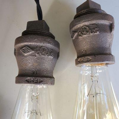Custom Made Wood Hanging Light Fixture w/ Bulbs