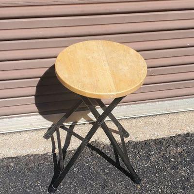 Small Metal Folding Stool with Wooden Top