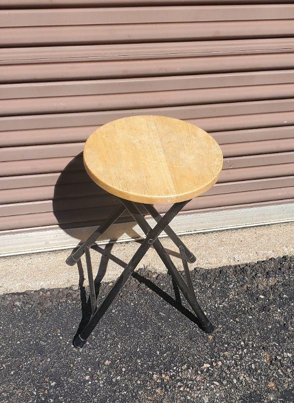 Small Metal Folding Stool with Wooden Top