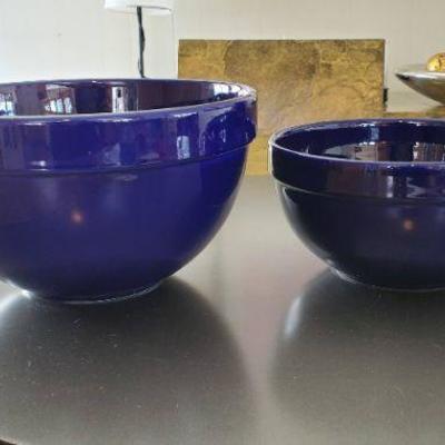Two Dark Blue Ceramic Mixing Bowls