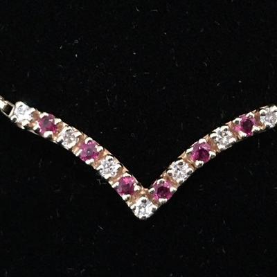 Ruby & Diamond 14k Gold Necklace 16”L  item #49