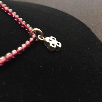 Sterling Silver Cross with Garnet Bead Necklace 15.5”L Item #50