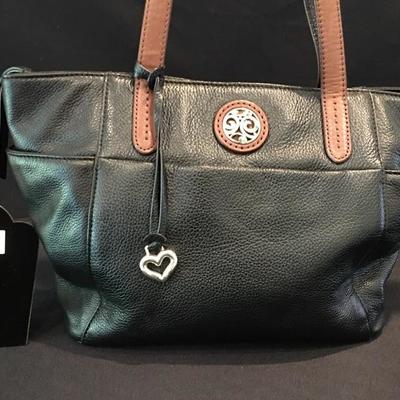 Brighton Pebble Leather Black/Brown Handbag w/ Heart Dangle Item #54
