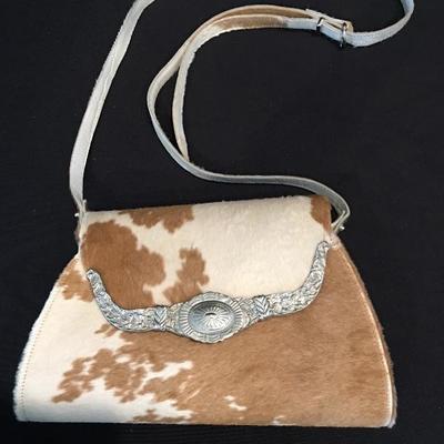 Ann Turk Cowhide & Silver Clutch Convert Shoulder Bag Item #55