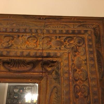 Massive Antiqued Metal Tin Hanging Wall Mirror. Item# 67