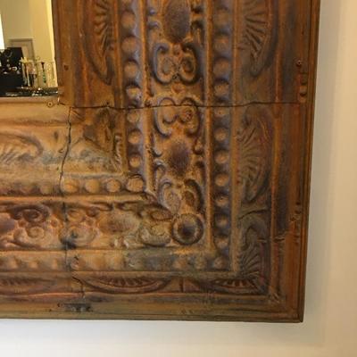 Massive Antiqued Metal Tin Hanging Wall Mirror. Item# 67