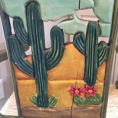 Southwest Style Artist Signed Painted Cactus Chair w/ Rush Seat. Item #71