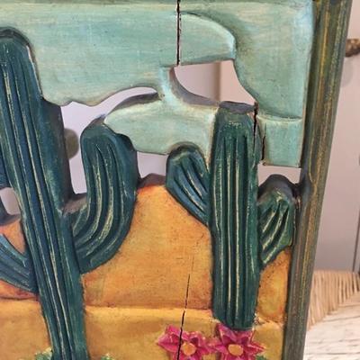 Southwest Style Artist Signed Painted Cactus Chair w/ Rush Seat. Item #71