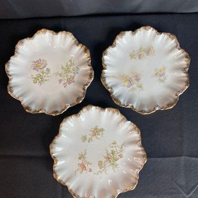 Set of 3 Limoges Scalloped Floral Plates