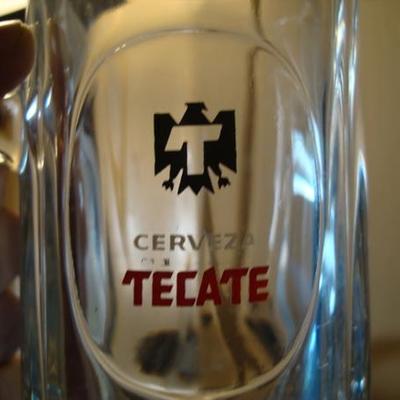 GR 104 - Pair of Glass Beer Steins - Tecate Beer Logo