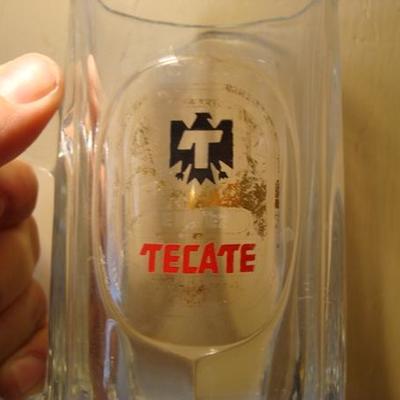 GR 104 - Pair of Glass Beer Steins - Tecate Beer Logo