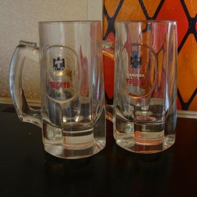 GR 104 - Pair of Glass Beer Steins - Tecate Beer Logo