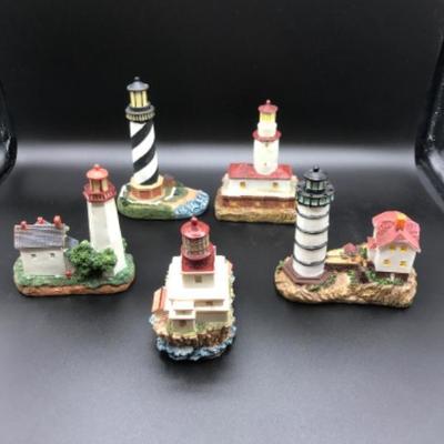 (5) Painted Nautical Seaside Lighthouse Figurines East & West Coast Lot EE