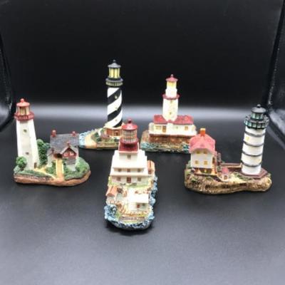 (5) Painted Nautical Seaside Lighthouse Figurines East & West Coast Lot EE
