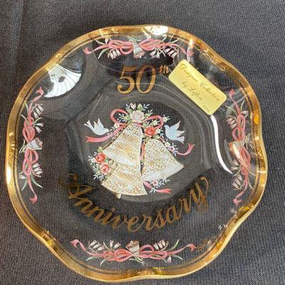 Lefton Vintage 50th Anniversary Glass Plate