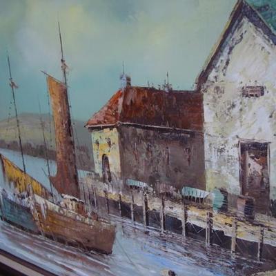 GR 134 - Large Waterfront Painting- Artist Signed