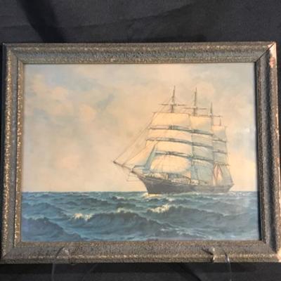 Antique or Vintage Tall Sailing Ship art work, framed prints,  11” x 15”