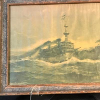 Vintage battleship, framed print 