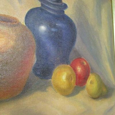 Lot 89 - Artist Signed Fruit & Vases Painting