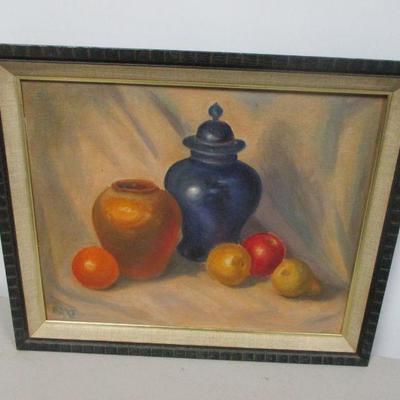 Lot 89 - Artist Signed Fruit & Vases Painting