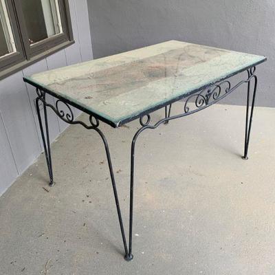 Iron Glass Top Table & 2 Matching Iron Chairs