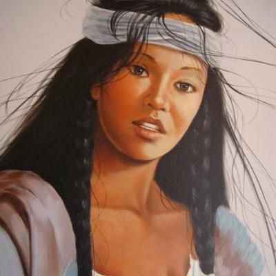 GR 147 - Framed painting of Indian Girl 43 3/4