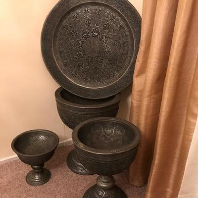 Beautiful Persian engraved vase / Ghalamzani. This one of the kind original Persian handicraft is engraved and embossing with hand and...