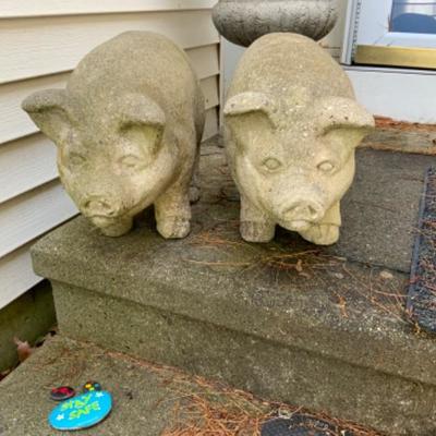 PAIR OF CEMENT PIG STATUES TO GUARD YOUR DOOR