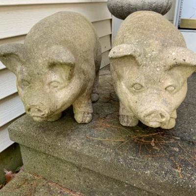PAIR OF CEMENT PIG STATUES TO GUARD YOUR DOOR
