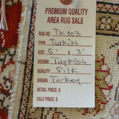 Turkish Silk 003, Hand Knotted Fine quality Turkish Silk Rug, 3' X 5' 
Excellent Conditions 

Retail Price= $4800
Below our...