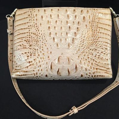 Brahmin Croc handbag in creamy tones with gold highlights. Item# 87