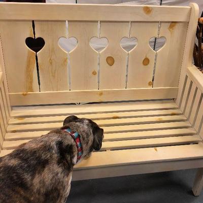 #68 Wooden Bench with Cut out HEARTS