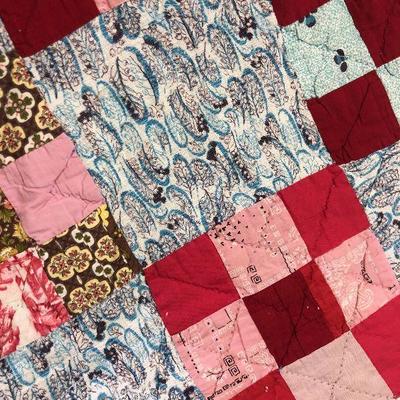 #125 1950's Patch Work quilt:  Red, Blue Floral back