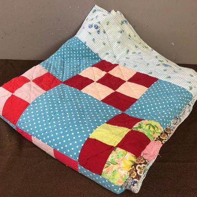 #125 1950's Patch Work quilt:  Red, Blue Floral back