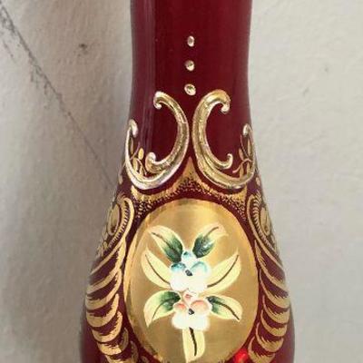#128Italian MORANOGREEN  hand decorated Flower Vase