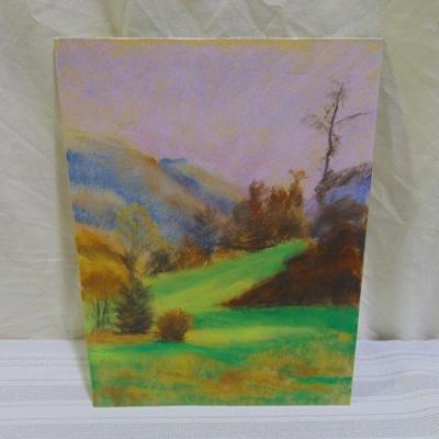 Pastel of autumn field with trees 2 by Alison Webb