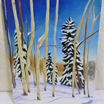 Oil painting of snowy trees by Alison Webb