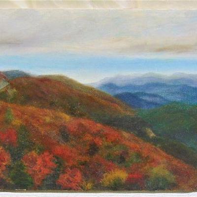 Oil painting of autumn mountain landscape by Alison Webb